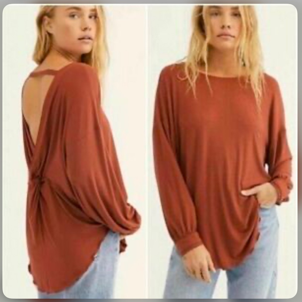 Free people long sleeve tunic with low back lace trim